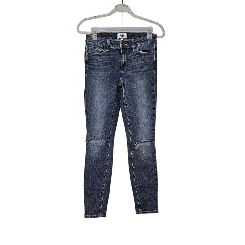 Paige Verdugo Ankle Distressed Knees Stretchy Jeans Womens Size 27 Medium Wash